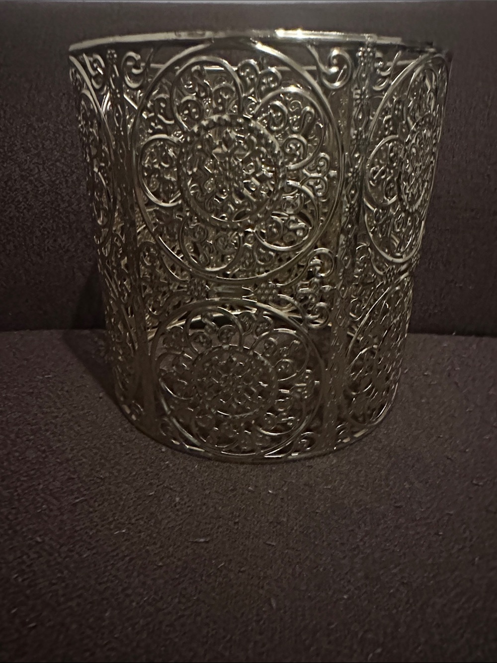 Decorative Filigree Metal Candle Holder - Gold tone.